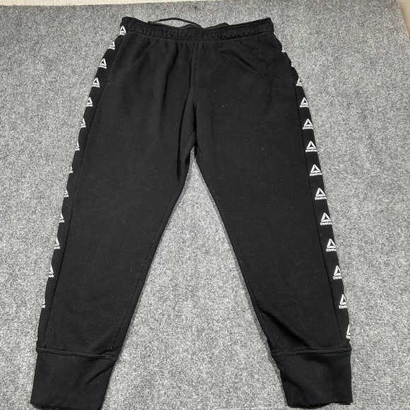 Reebok Track Pants Youth Man  XL Black with white Logo - Picture 1 of 9